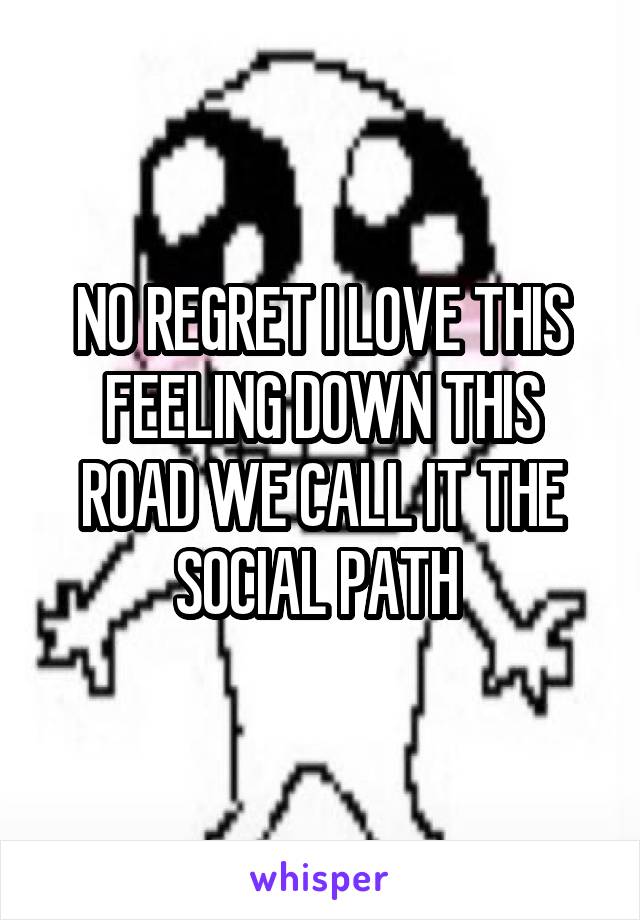 NO REGRET I LOVE THIS FEELING DOWN THIS ROAD WE CALL IT THE SOCIAL PATH 