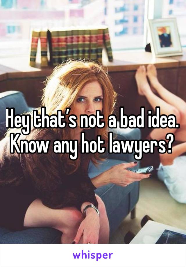 Hey that’s not a bad idea. Know any hot lawyers?