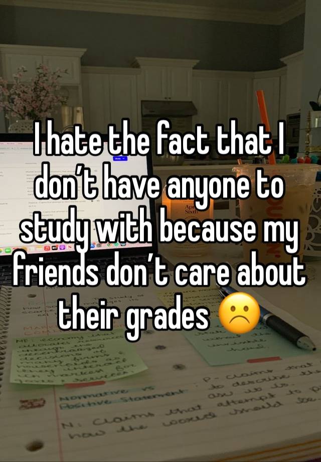 I hate the fact that I don’t have anyone to study with because my friends don’t care about their grades ☹️