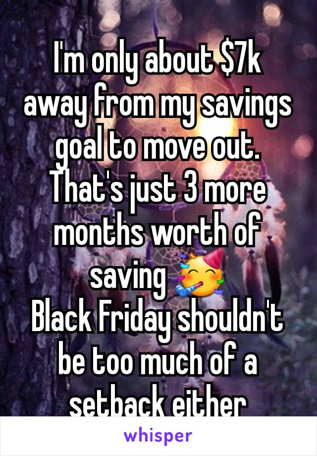 I'm only about $7k away from my savings goal to move out. That's just 3 more months worth of saving 🥳
Black Friday shouldn't be too much of a setback either