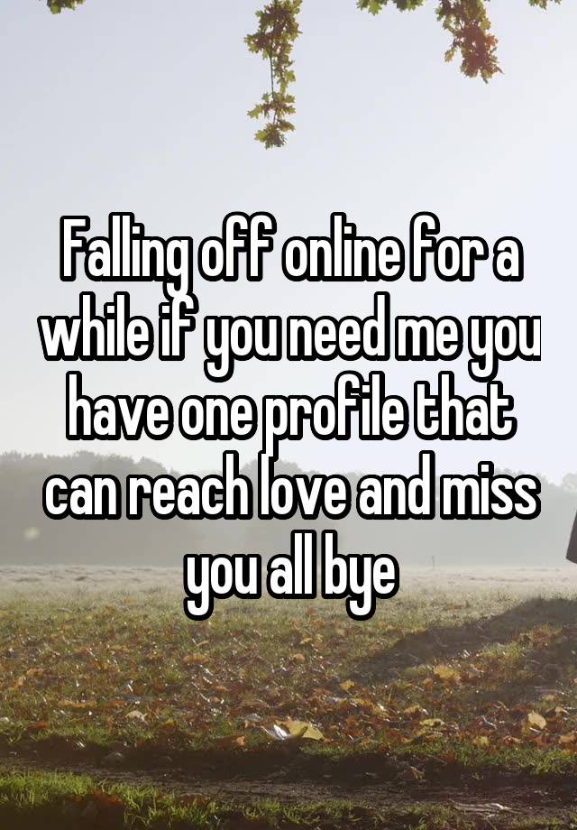 Falling off online for a while if you need me you have one profile that can reach love and miss you all bye