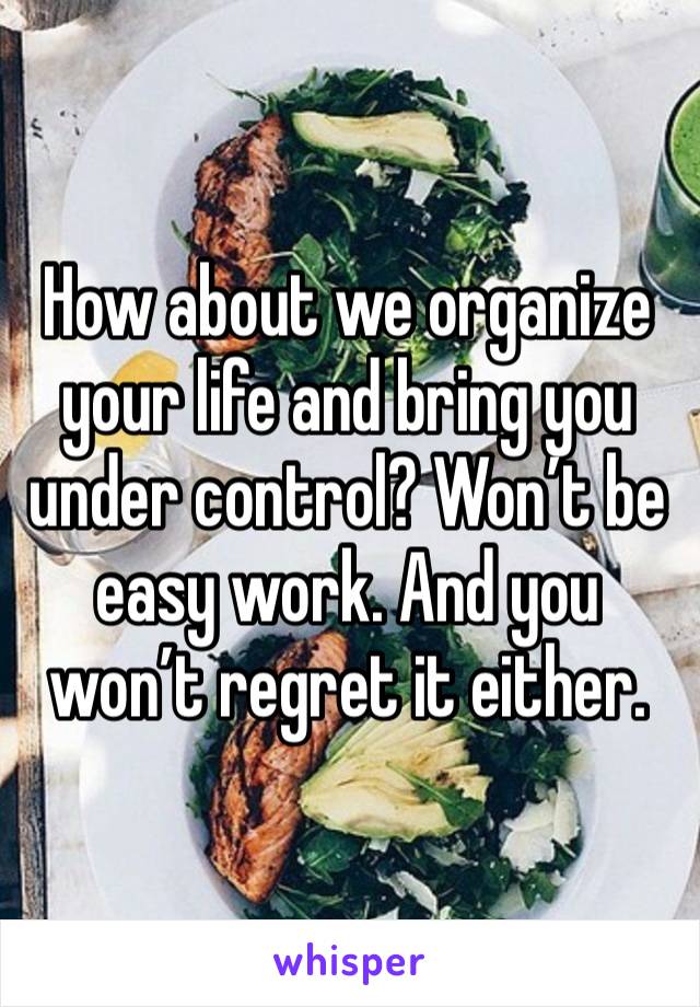 How about we organize your life and bring you under control? Won’t be easy work. And you won’t regret it either. 