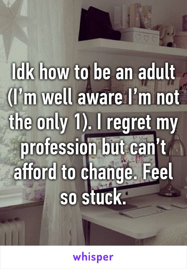 Idk how to be an adult (I’m well aware I’m not the only 1). I regret my profession but can’t afford to change. Feel so stuck.