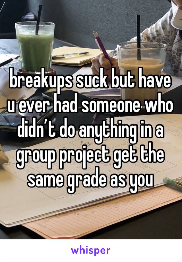 breakups suck but have u ever had someone who didn’t do anything in a group project get the same grade as you