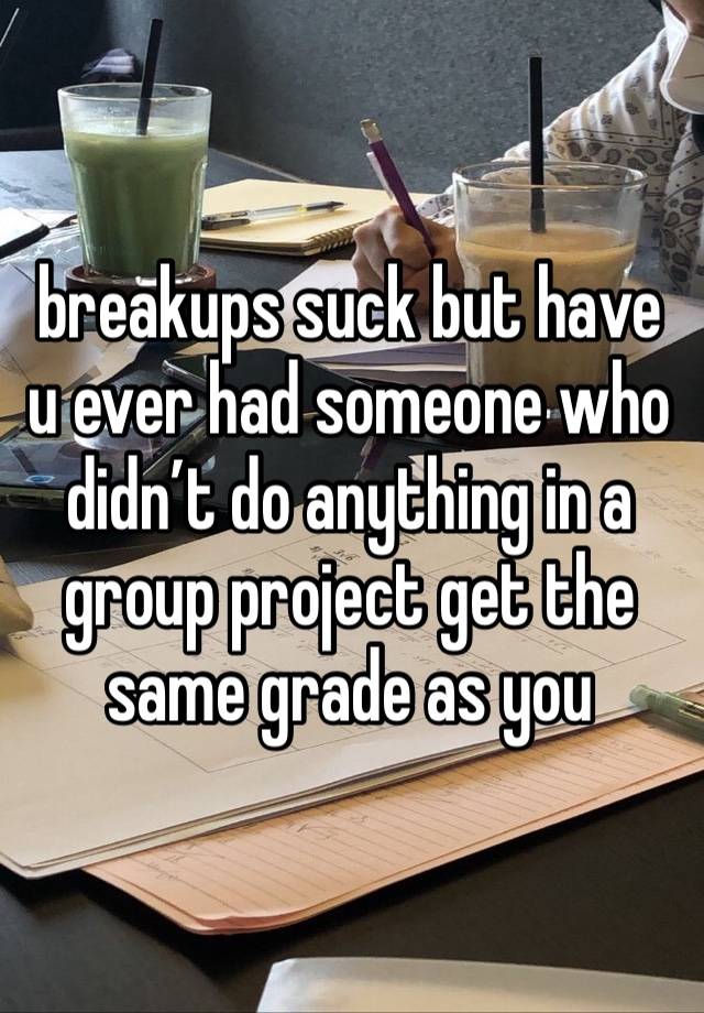 breakups suck but have u ever had someone who didn’t do anything in a group project get the same grade as you