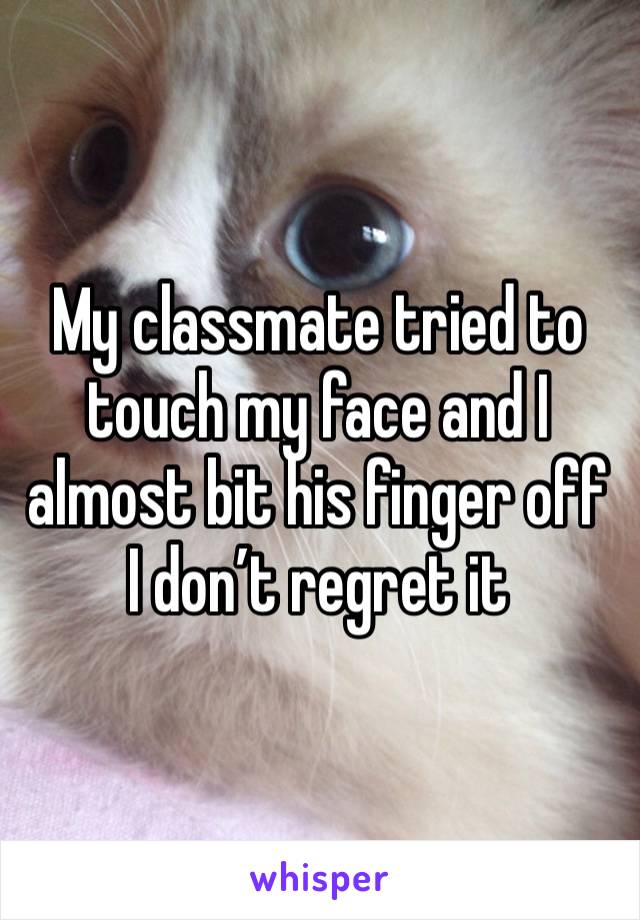 My classmate tried to touch my face and I almost bit his finger off
I don’t regret it