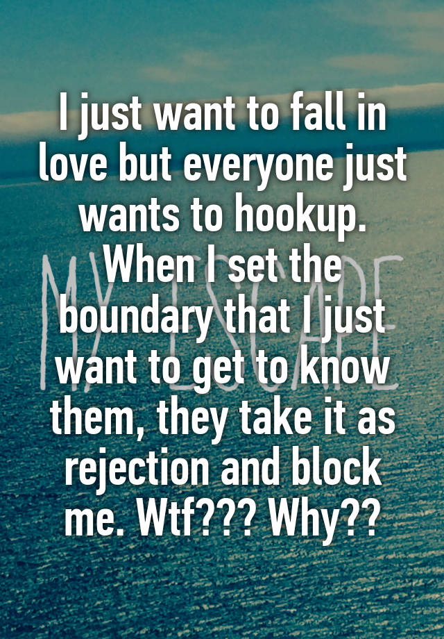 I just want to fall in love but everyone just wants to hookup. When I set the boundary that I just want to get to know them, they take it as rejection and block me. Wtf??? Why??