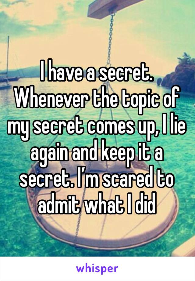 I have a secret. Whenever the topic of my secret comes up, I lie again and keep it a secret. I’m scared to admit what I did 