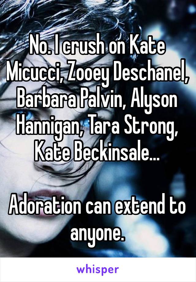 No. I crush on Kate Micucci, Zooey Deschanel, Barbara Palvin, Alyson Hannigan, Tara Strong, Kate Beckinsale…

Adoration can extend to anyone.