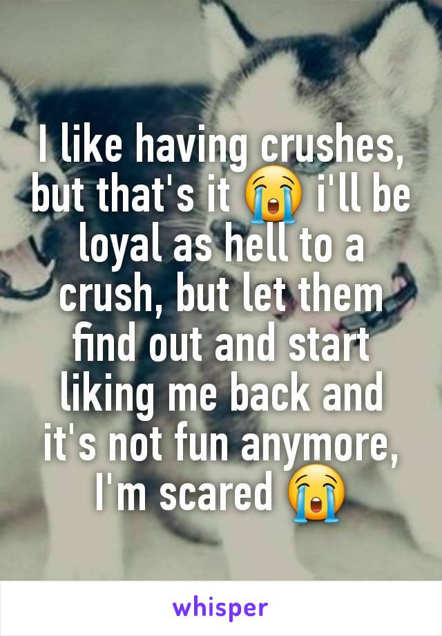 I like having crushes, but that's it 😭 i'll be loyal as hell to a crush, but let them find out and start liking me back and it's not fun anymore, I'm scared 😭