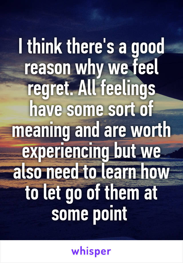 I think there's a good reason why we feel regret. All feelings have some sort of meaning and are worth experiencing but we also need to learn how to let go of them at some point 