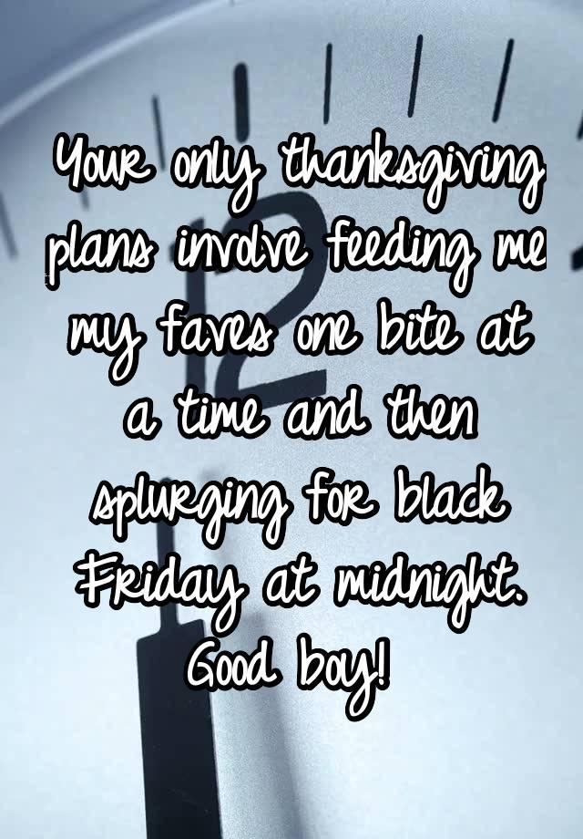 Your only thanksgiving plans involve feeding me my faves one bite at a time and then splurging for black Friday at midnight. Good boy! 