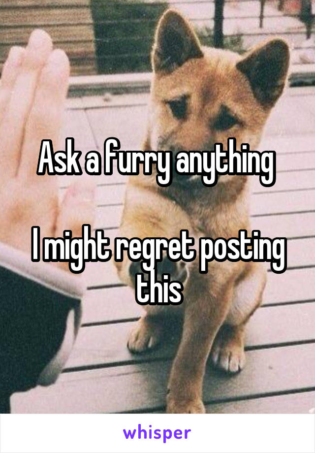 Ask a furry anything 

I might regret posting this