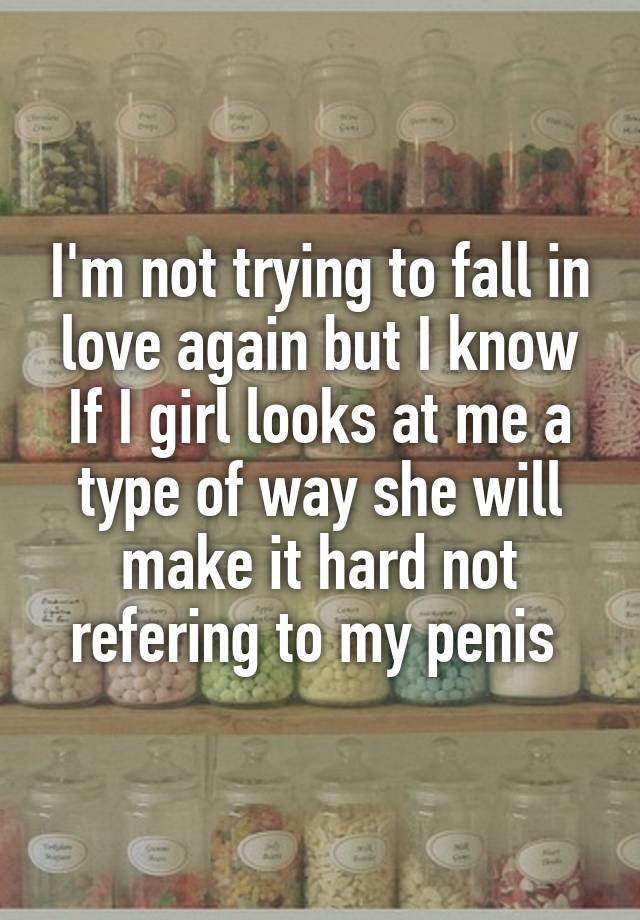 I'm not trying to fall in love again but I know If I girl looks at me a type of way she will make it hard not refering to my penis 