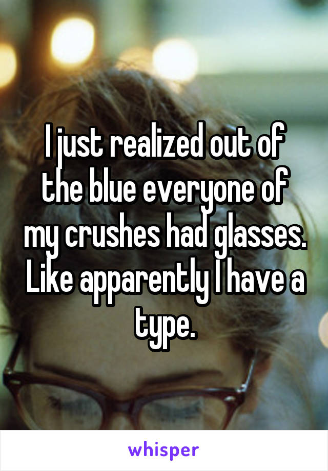 I just realized out of the blue everyone of my crushes had glasses. Like apparently I have a type.