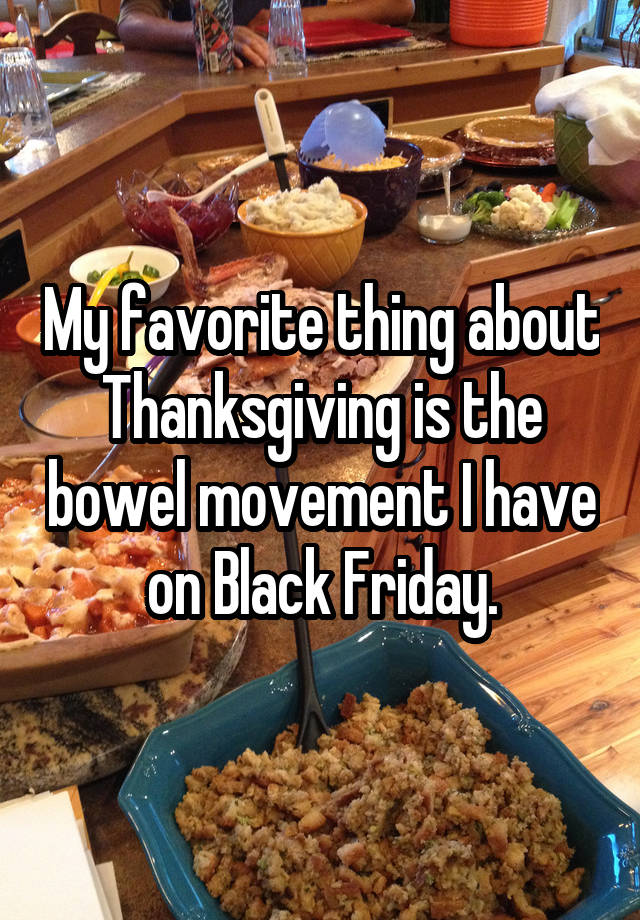 My favorite thing about Thanksgiving is the bowel movement I have on Black Friday.