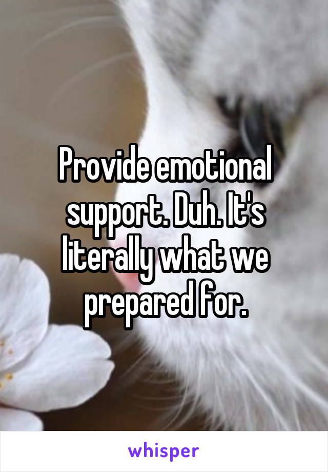 Provide emotional support. Duh. It's literally what we prepared for.