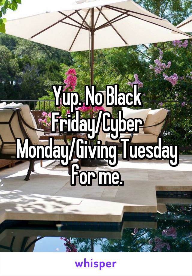 Yup. No Black Friday/Cyber Monday/Giving Tuesday for me.