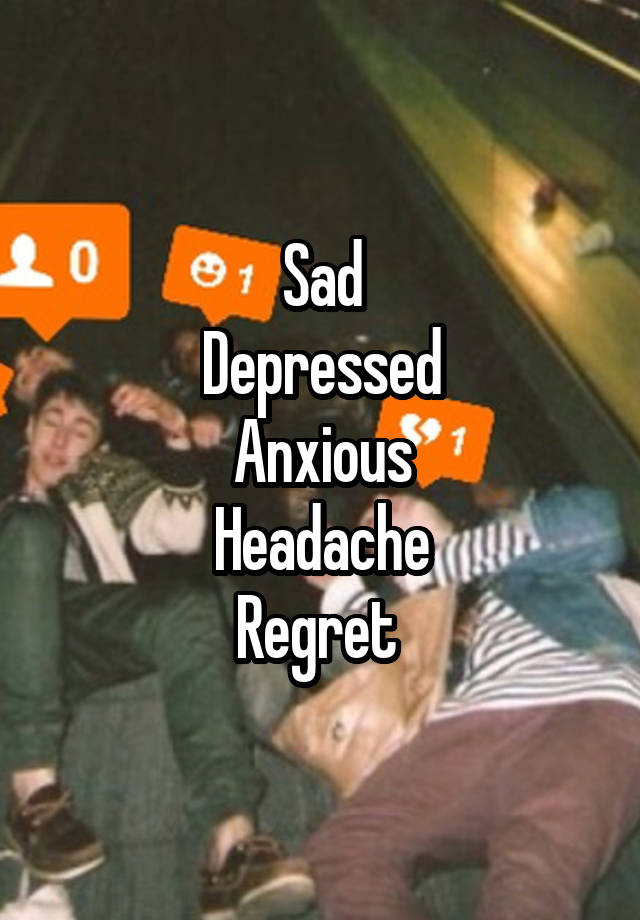 Sad
Depressed
Anxious
Headache
Regret 