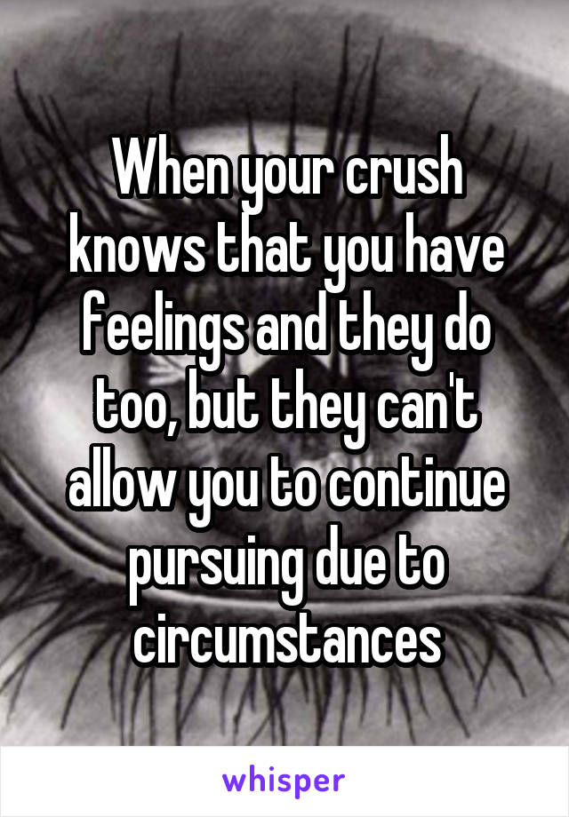 When your crush knows that you have feelings and they do too, but they can't allow you to continue pursuing due to circumstances