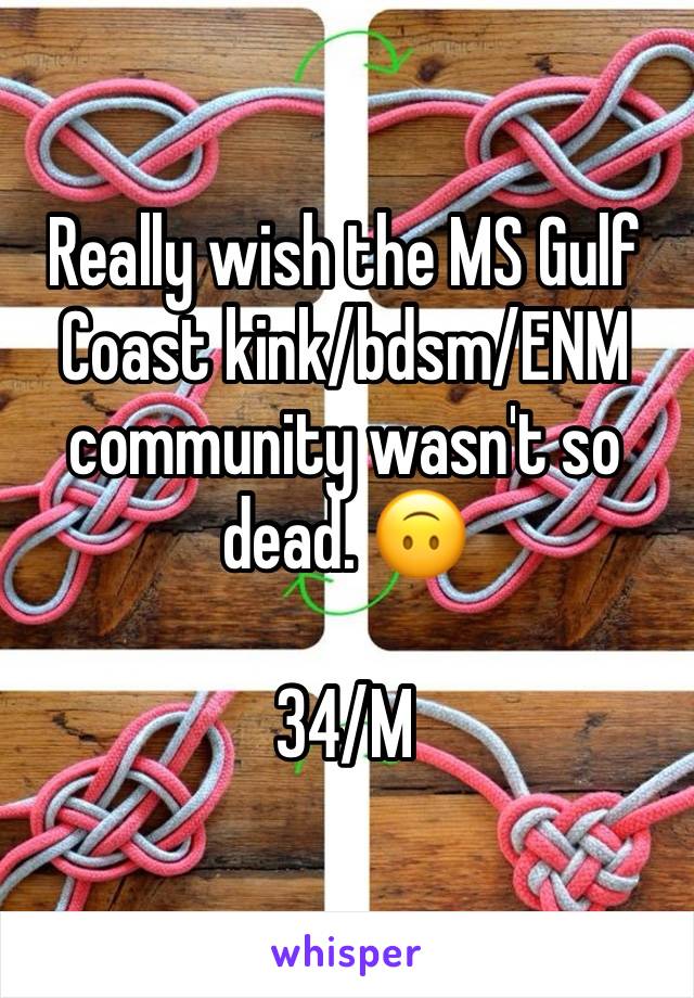 Really wish the MS Gulf Coast kink/bdsm/ENM community wasn't so dead. 🙃

34/M