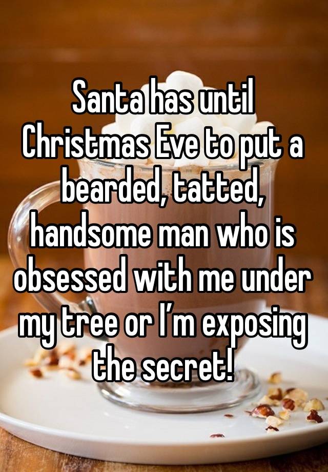 Santa has until Christmas Eve to put a bearded, tatted, handsome man who is obsessed with me under my tree or I’m exposing the secret! 