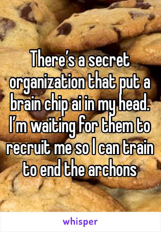 There’s a secret organization that put a brain chip ai in my head. I’m waiting for them to recruit me so I can train to end the archons 