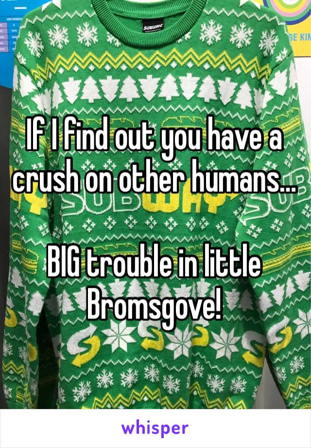 If I find out you have a crush on other humans…

BIG trouble in little Bromsgove!