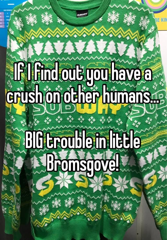 If I find out you have a crush on other humans…

BIG trouble in little Bromsgove!