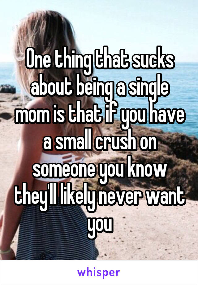 One thing that sucks about being a single mom is that if you have a small crush on someone you know they'll likely never want you