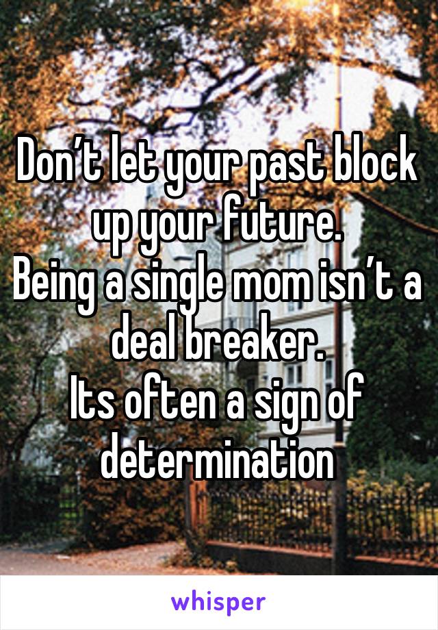 Don’t let your past block up your future.
Being a single mom isn’t a deal breaker.
Its often a sign of determination 