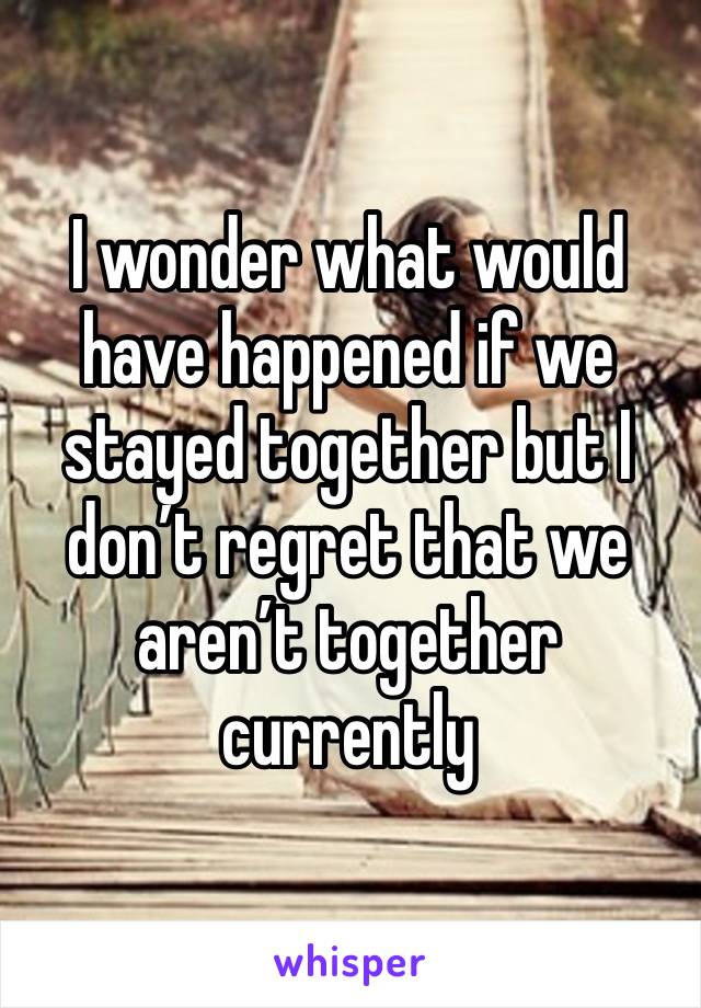 I wonder what would have happened if we stayed together but I don’t regret that we aren’t together currently 