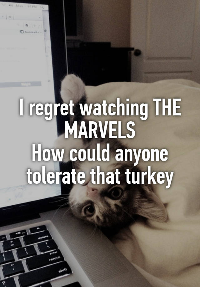 I regret watching THE MARVELS
How could anyone tolerate that turkey