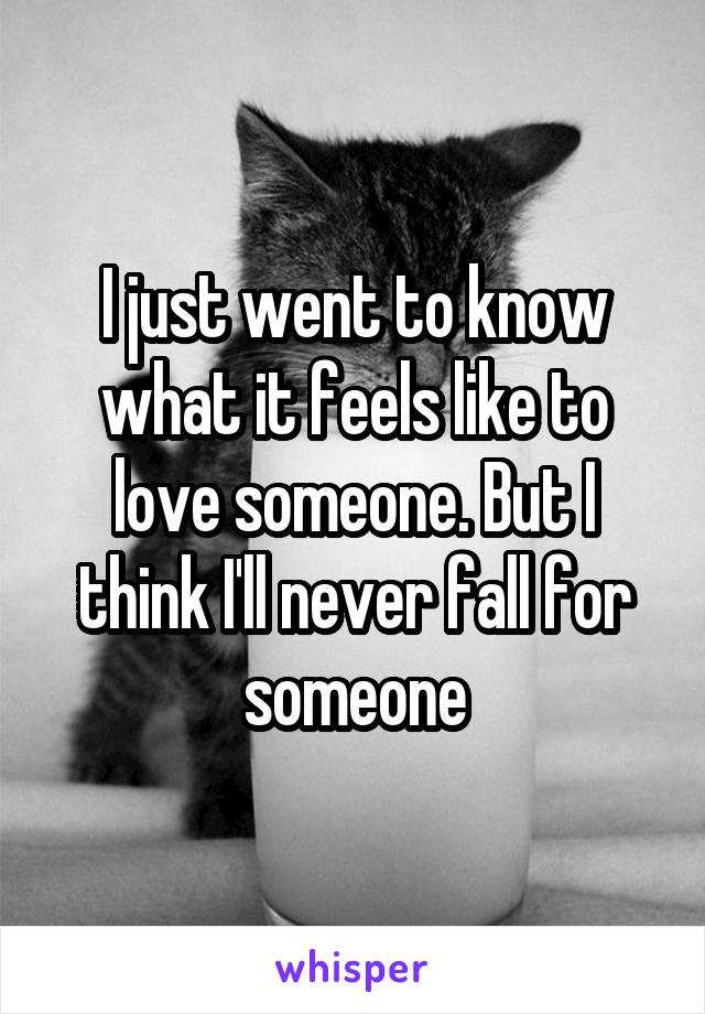 I just went to know what it feels like to love someone. But I think I'll never fall for someone