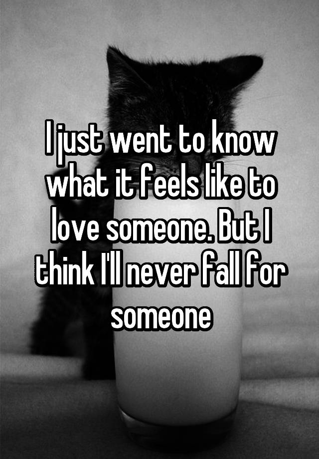 I just went to know what it feels like to love someone. But I think I'll never fall for someone