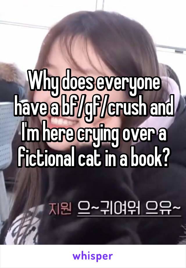 Why does everyone have a bf/gf/crush and I'm here crying over a fictional cat in a book?
