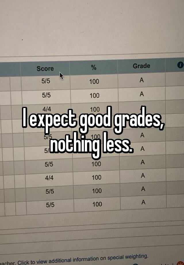 I expect good grades, nothing less. 