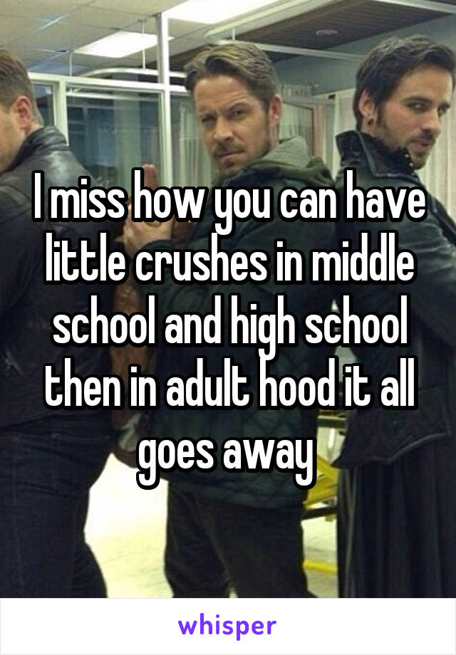 I miss how you can have little crushes in middle school and high school then in adult hood it all goes away 