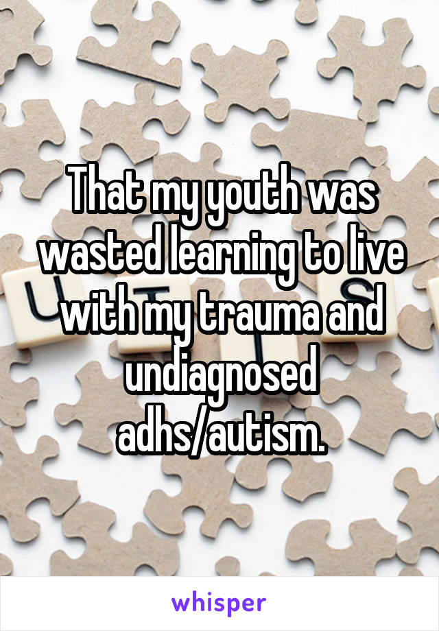 That my youth was wasted learning to live with my trauma and undiagnosed adhs/autism.