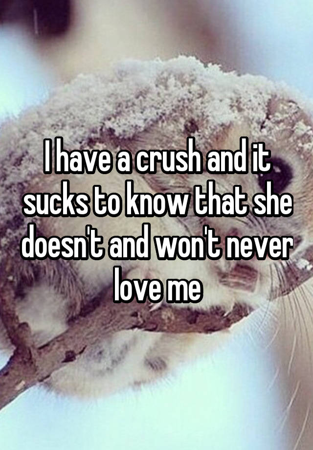 I have a crush and it sucks to know that she doesn't and won't never love me