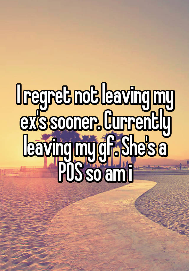 I regret not leaving my ex's sooner. Currently leaving my gf. She's a POS so am i