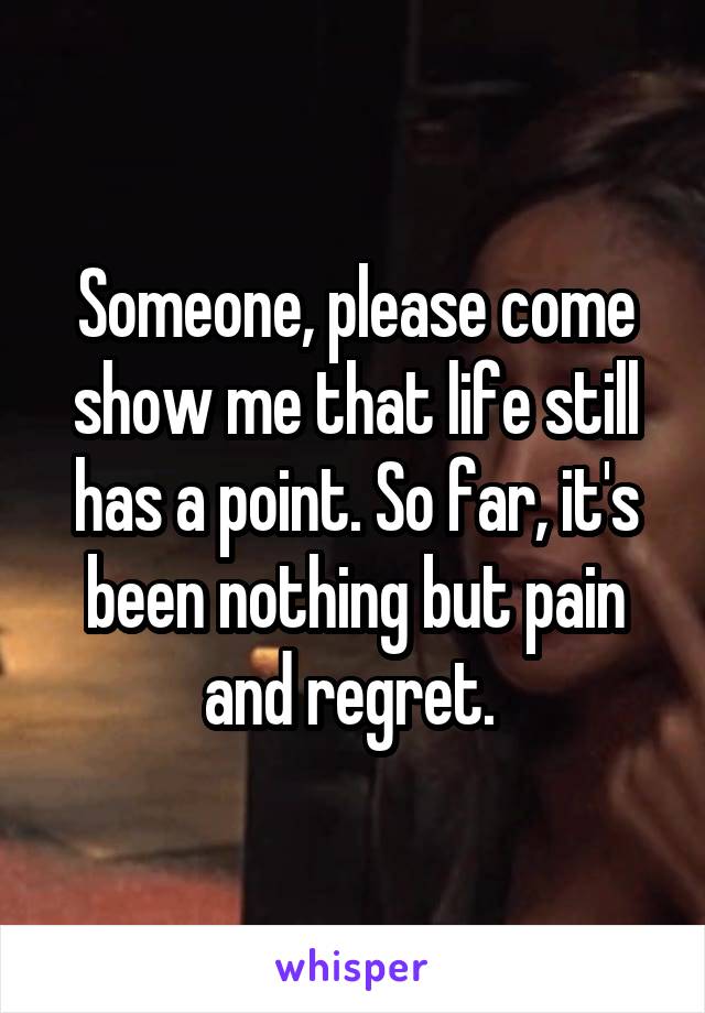 Someone, please come show me that life still has a point. So far, it's been nothing but pain and regret. 