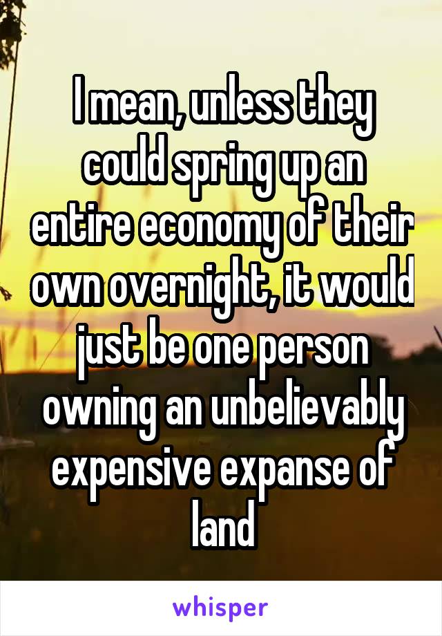 I mean, unless they could spring up an entire economy of their own overnight, it would just be one person owning an unbelievably expensive expanse of land