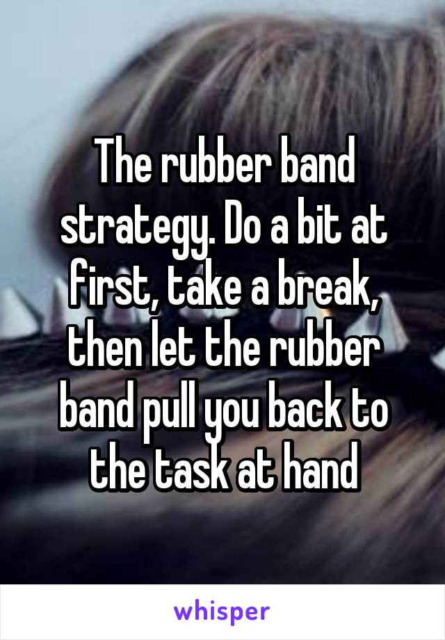 The rubber band strategy. Do a bit at first, take a break, then let the rubber band pull you back to the task at hand