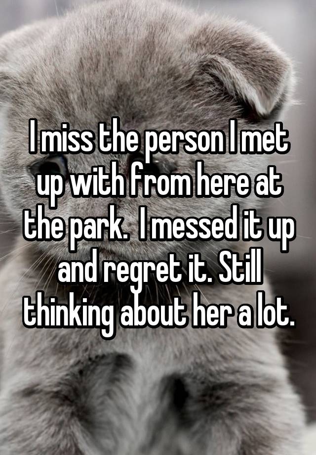 I miss the person I met up with from here at the park.  I messed it up and regret it. Still thinking about her a lot.