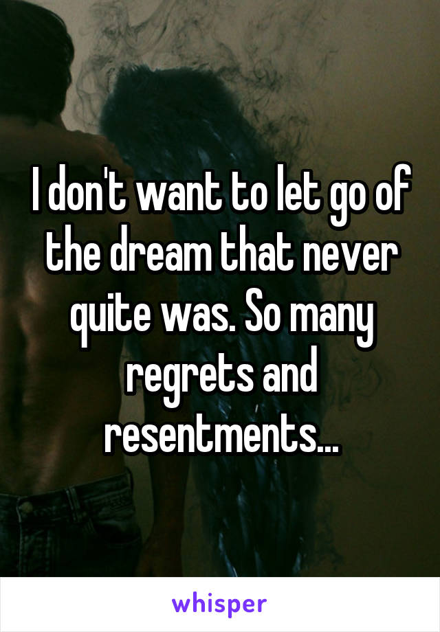 I don't want to let go of the dream that never quite was. So many regrets and resentments...