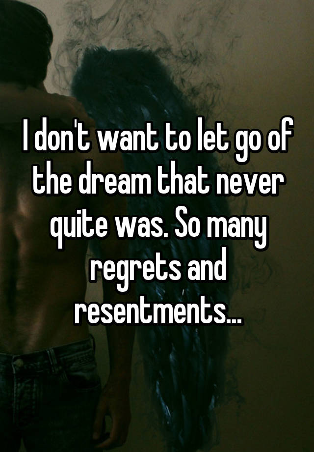 I don't want to let go of the dream that never quite was. So many regrets and resentments...