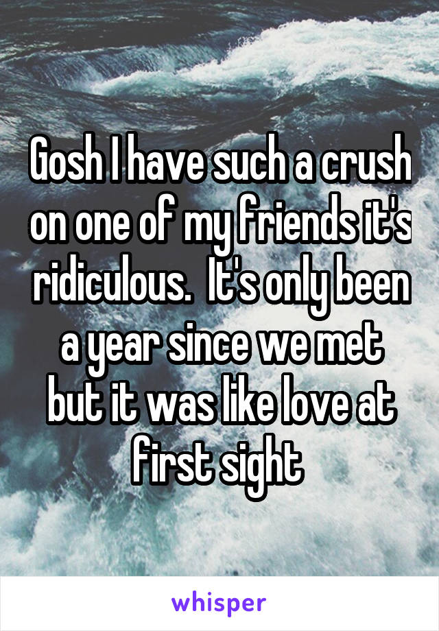 Gosh I have such a crush on one of my friends it's ridiculous.  It's only been a year since we met but it was like love at first sight 