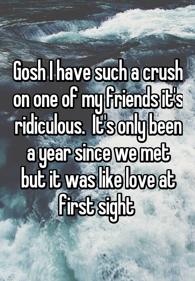 Gosh I have such a crush on one of my friends it's ridiculous.  It's only been a year since we met but it was like love at first sight 