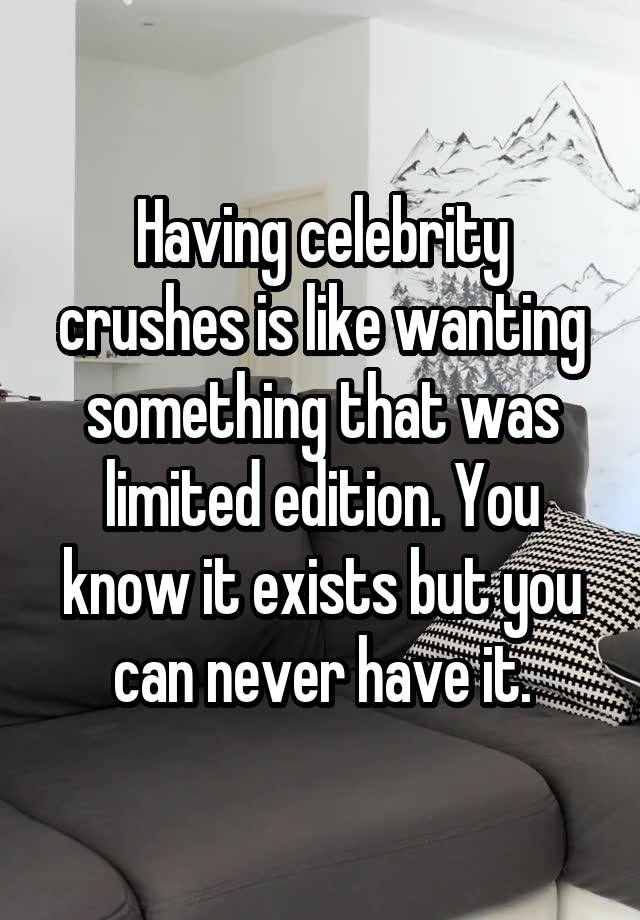 Having celebrity crushes is like wanting something that was limited edition. You know it exists but you can never have it.